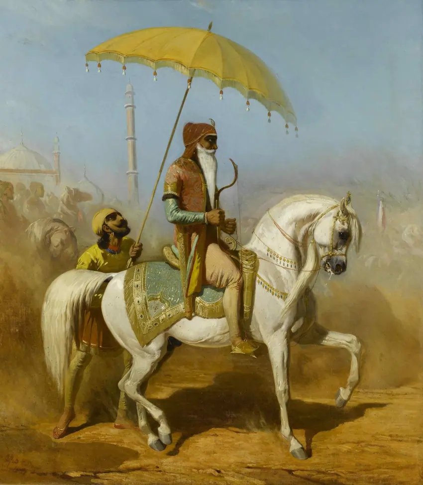 Portrait of Ranjit Singh, riding on horse 